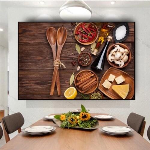 Spices and Spoon Kitchen Canvas Painting Cuadro Scandinavian Posters and Print Wall Art Food Picture for Restaurant Decoration