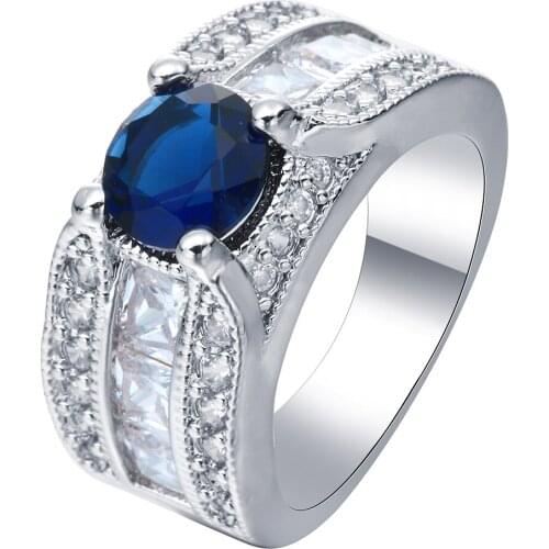 Royal blue large luxury women apollo Rings jewelry drop shipping sqaure Cubic Zircon lady artistic Wedding Ring Charm gift