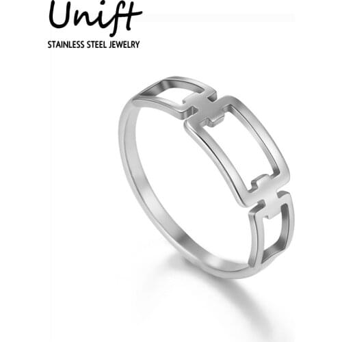 Unift Classic Hollow Rectangle Femme Ring for Women Stainless Steel Anillos Jewelry for Wedding Party Anniversary Lovers Gift