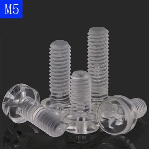 M5 x 0.8 5mm Nylon Pan Round Head Phillips Screws Plastic Machine Screws Clear Bolts