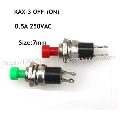Mini push button switch KAX-3 OFF-(ON) 0.5A 250VAC 7mm Rocker Switch red blue green Round toggle switch 100PCS