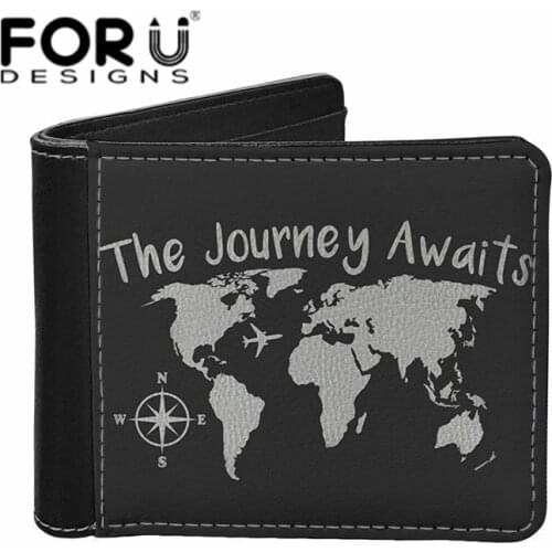 FORUDESIGNS Fashion Leather Wallet Mens Credit Card Holder World Map Design Bifold ID Cash Coin Purse Clutch for Boy Custom Gift