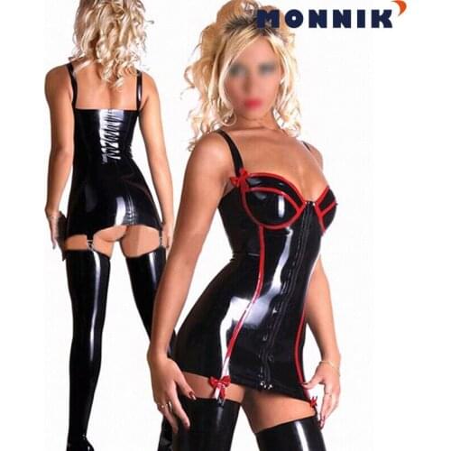 MONNIK latex Sexy Latex Dresses Full Sleeve Fashion Rubber Womens Gowns Party Evening Wear