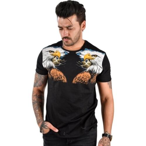 DeepSEA Double Side Eagle Printed Men 'S T-Shirt Slim Fit Poplin Fabric Cotton Lycra High Quality Casual Spring Summer 2102089
