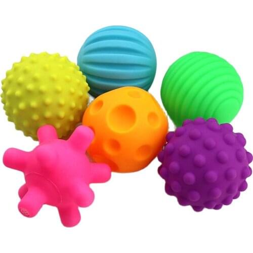 6pcs/lot Texture Touch Ball Sensory Hand Touch Sounding Soft Rubber Balls Massage Toys for Baby Kids