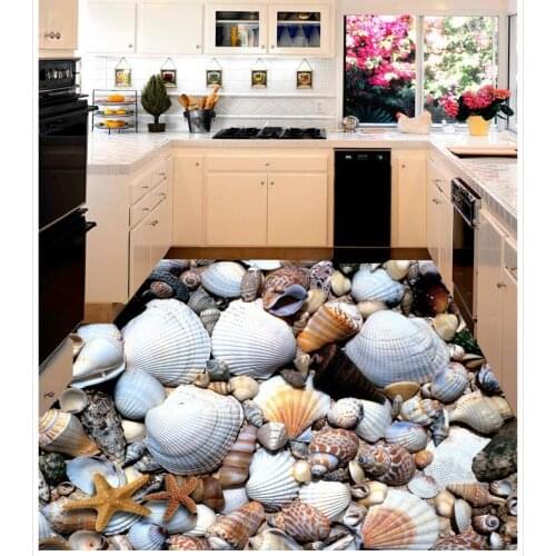 Floor painting 3D Wallpaper Shell starfish 3 d floor tile Mural-3d PVC Wallpaper Self-adhesive Floor Wallpaper-3d