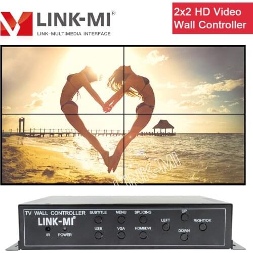 LINK-MI 2x2 Video Wall Controller for 4 Displays HDMI USB DVI VGA Support Zoom Subtitle Border Blanking 180 Degree Rotation