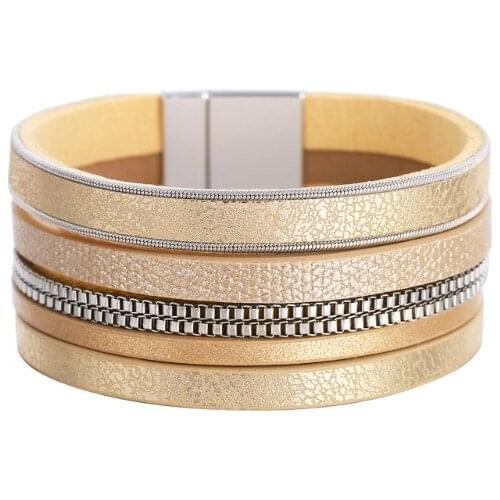 ORNAPEADIA 2021 Simple Wide-brimmed Bracelet for Women Bohemian Ethnic Jewelry Ins Fashion Chain Multi-layer Leather Bracelet