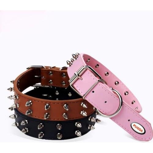 Anti-bite Genuine Leather golden retriever Dog Collars Medium Large Dog Collar Rivet Spiked Studded