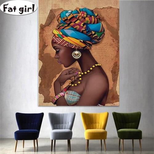 African Girl Holding necklace Modern Diamond Painting 5d diamond embroidery full drill Wall Art Picture Living Room Home Decor