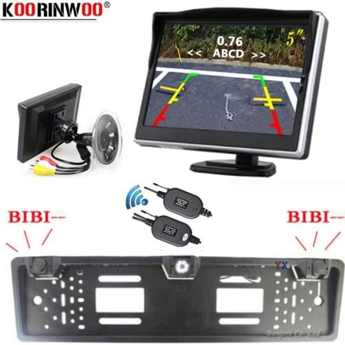 Koorinwoo EU Number License Plate Frame Parktronic Wireless Car parking Sensors Rear view camera Window Monitor Holder NO Drill