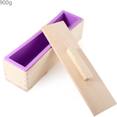 900g Rectangular Wooden Box DIY Handmade Silicone Soap Mold with Cover Lid