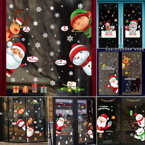 Christmas Wall Stickers Window Festival Decals Santa Claus Snowman Christmas Decorations for Home 2020 Ornements Xmas New Year