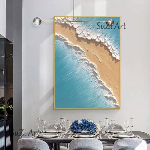 Hand-painted abstract oil painting three-dimensional picture of sea waves living room home decoration paintings canvas paintings