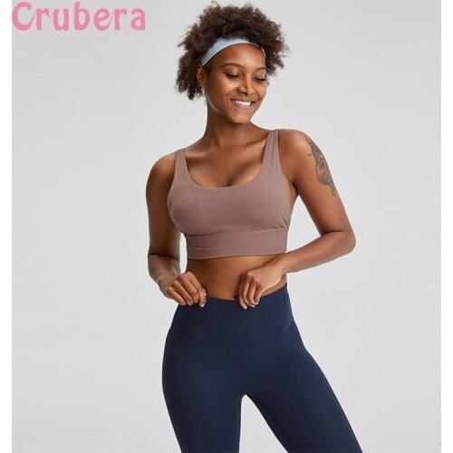 CRUBERA U-shaped Neckline Running Top Beauty Back Shockproof Sports Bra Women Stretchy Tank Top Thick Materia Bras