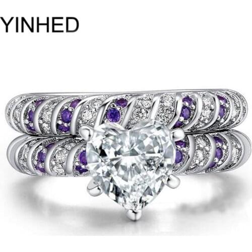 YINHED Real White Gold Ring With 18KRGP Stamp Gold Filled Rings Set Luxury Heart CZ Diamant Wedding Ring For Women DD027