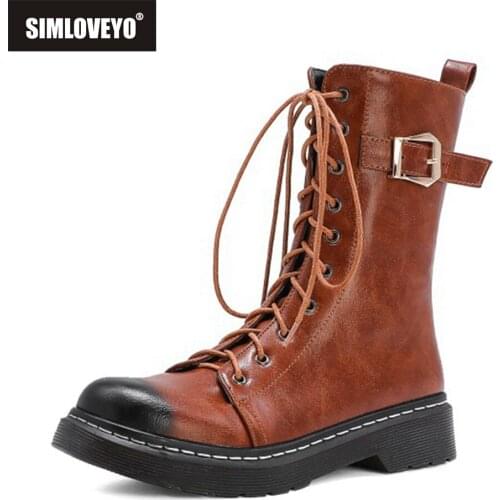 2021 Autumn Punk Buckle Women Motorcycle Boots Lace-up Zipper Female Ankle Boots Plus Size 34-43 High Quality Women Shoes S2371