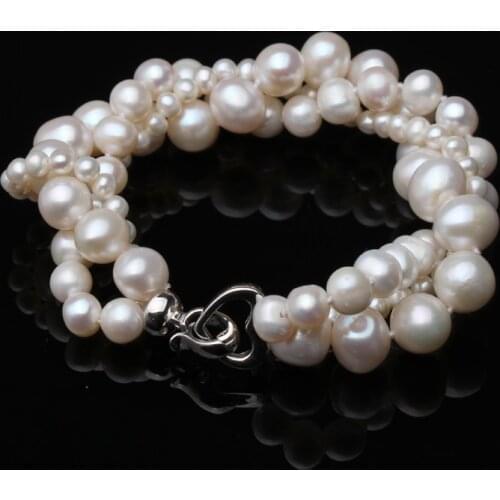 White Real Natural Freshwater Double Layer Pearl Bracelet Women,Beautiful Small Choker Round Bracelet Anniversary Gift