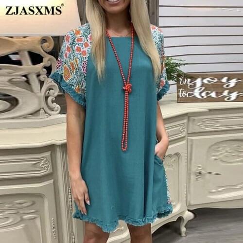 2021 Spring O Neck Short Sleeve Tassel Dress Summer Elegant Office Lady Dresses Women Vintage Floral Print Patchwork Party Dress