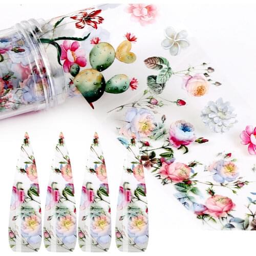 1 Roll 4*100cm Colorful Flowers Series Design Nail Foil Stickers Transfer Decal Slider Paper Nail Art Decorations