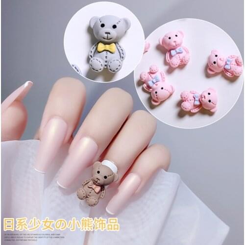 10 Pcs Cute Cartoon Bear Bowknot 3D Nail Art Decorations Lovely Japanese Style Ornament Manicure Design Accessories 13*18MM