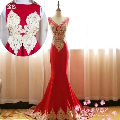 2pc 7Colors Net European Wedding Gold Flowers Handmade Flowers Embroidered Lace Applique Fabric 40X15cm LA209