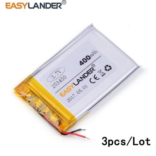 3pcs /Lot 3.7v lithium Li ion polymer rechargeable battery 253450 400mAh For Mp3 MP4 MP5 GPS PSP phone electronic part