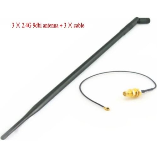 3 piece/lot WIFI Antenna 2.4GHz 9dbi with RP-SMA male connector for wireless router +IPX to RP-SMA Jack Male Pin Pigtail Cable