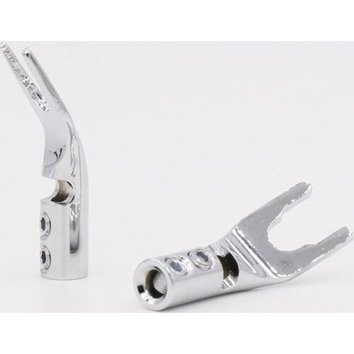 4PCS VSY003R High quality OEM Pure Red Copper Rhodium Plated Spade Plug Screw Locking Spade Fork Banana Plug