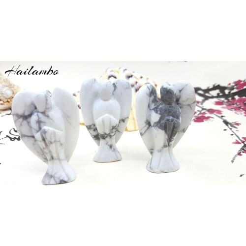 5pcs/lot Hailambo Fashion Natural Howlite Gem-stone Angel Statue Carved Angel Figurine With Wing Beautiful Pendant Charms TS13B