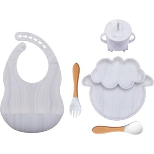 5PCS Baby Feeding Bowl Set Sheep Shaped Food Grade Silicone Plate Suction Bowl baby Feeding BPA Free Infant Waterproof Tableware