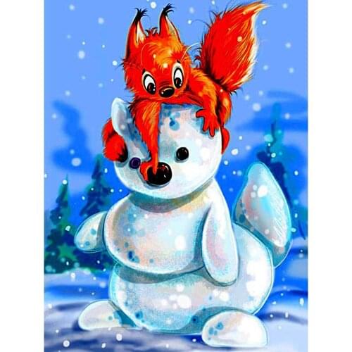 5D DIY Diamond Painting Christmas Squirrels and Snowmen Cross Stitch Full Drill Embroidery Craft Mosaic Kits Home Decor Gift