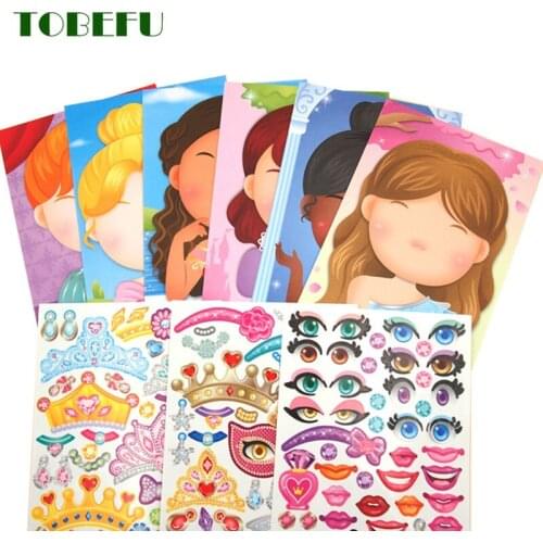 9PCS/SET DIY Stickers Make-a-Face Princess Animal Dinosaur Assemble Toys Children Puzzle Games for Girls Kids Training GiftS GXE
