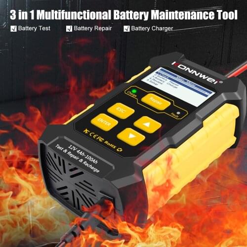 KONNWEI KW510 Auto Battery Recharger/Tester Repairing 3 in 1 Tools 12V Battery Status Data Analysis Automotive Diagnostic Tools