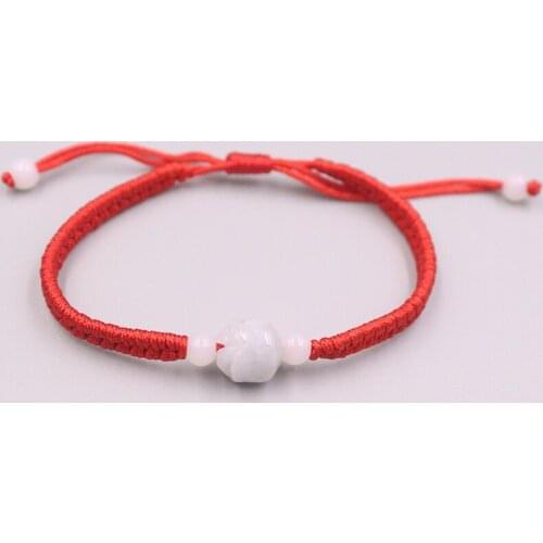 New Craft Natural Jadeite White Lotus Flower Bead 10mmW with Red Cord Knitted Bracelet 6.3inch Women Best Gift