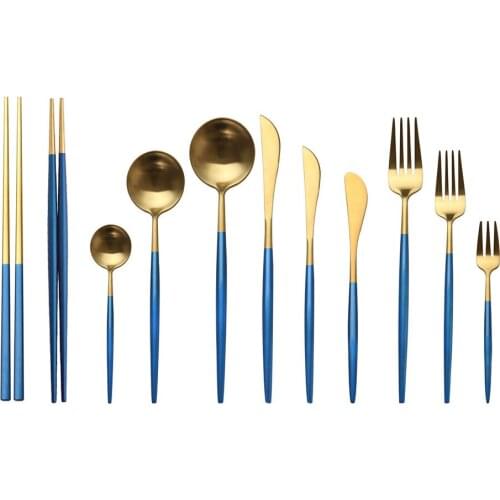 1 Piece Dinnerware Set 304 Stainless Steel Blue Gold Cutlery Set Knife Cake Salad Fork Set Flatware Tableware Drop Shipping