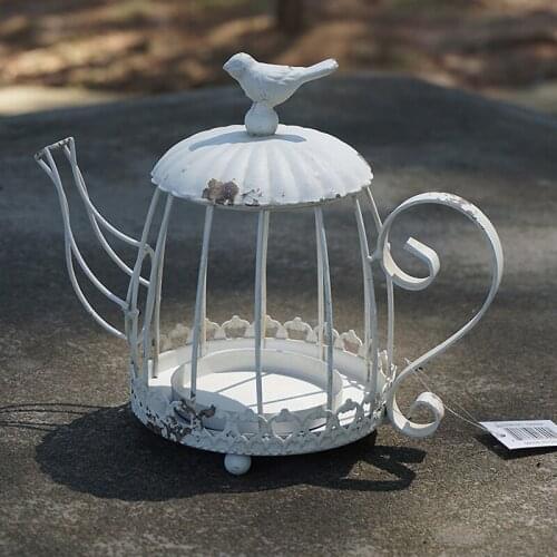 Teapot design retro vintage white metal ornament tealight candle holder 5.0
