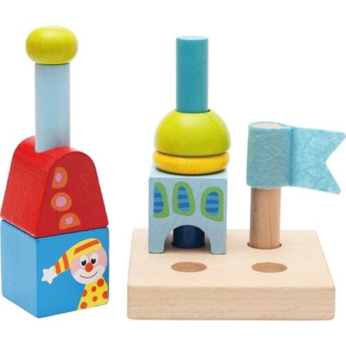 Wooden Rainbow Construction Building Block Desktop Assembly Cognitive Shape Color Toys