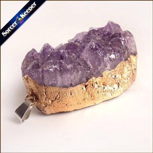 Natural Irregular Purple Raw Amethysts Quartz Crystal Cluster Pendant Necklace With 24K Gold Filled Edge Fit Jewelry Making A915