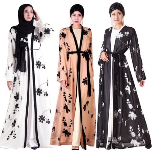 Elegant muslim print robes Abaya Floral Maxi Dress Cardigan Kimono Long Robe Gowns Tunic Jubah Middle East Ramadan robes wq2403