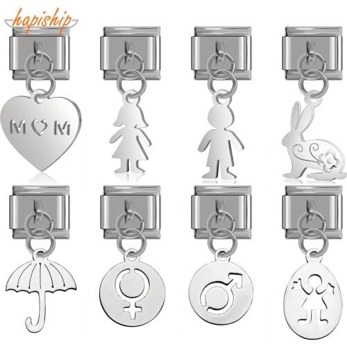 Hapiship 2018 Top Original Daisy Boy Girl Mum Rabbit Cloud High-end Charm Fit 9mm Bracelet Stainless Steel Jewelry Making DJ111