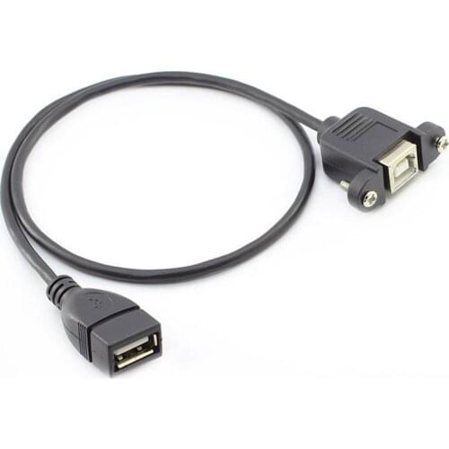 USB 2.0 Cable USB 2.0 A Female to USB 2.0 B Female Extension Cable with Panel Mount Hole 50cm/0.5m
