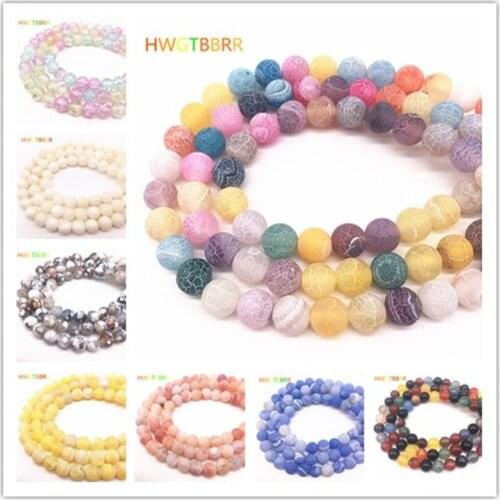 Wholesale 47pcs 8mm Frost Cracked Dream Fire Dragon Veins Round Loose Beads For Jewelry Making 15" Diy Bracelet & Necklace