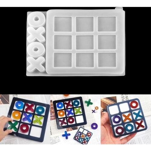 Small Tic Tac Toe OX Chess Game Mirror Silicone Casting Mold for DIY Resin UV Epoxy Jewelry Tools Craft Handmade Making