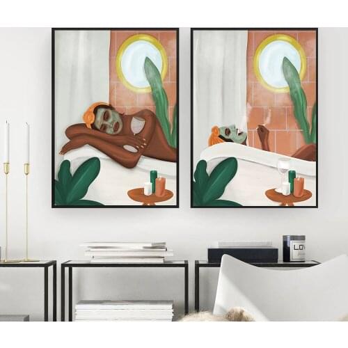 Girl Mask Take A Bath Bathtub Wall Art Boho Canvas Painting Nordic Poster And Print Art Wall Pictures For Living Room Home Decor