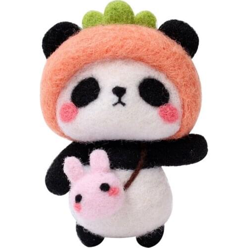 Cute Panda Wool Felt Poke Fun Hand-made DIY Material Package Poke Embroidered Key Pendant Creative Doll Children Couple Gift