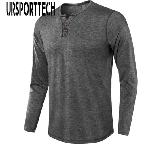 URSPORTTECH Solid Color T Shirt Men Long Sleeve Casual Patchwork T-Shirts Mens Clothing 2020 New Spring Autumn Casual Slim Tops