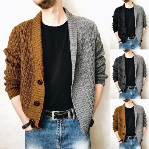 Jodimitty British Style Two Color Stitching Mens Sweater Cardigan Long Sleeve V-neck Mens T-hsirt Single-breasted Mens Sweate