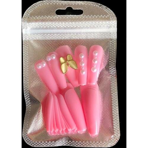 24ppcs Custom Luxury Bow Fake Nails Designer Extra long French Jewelry Press On False Nails Coffin AB Rhinestone Decoration Tips