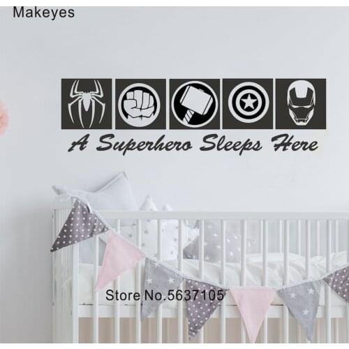Makeyes Boys Room Wall Stickers Hero Super Hero Sleep Here Wall Decoration Kids Boys Rooms Wall Decor Gift Wall Sticker Q473